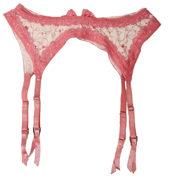 Pink and White Garter Belt with Heart Design Size Small - Picture 3 of 5